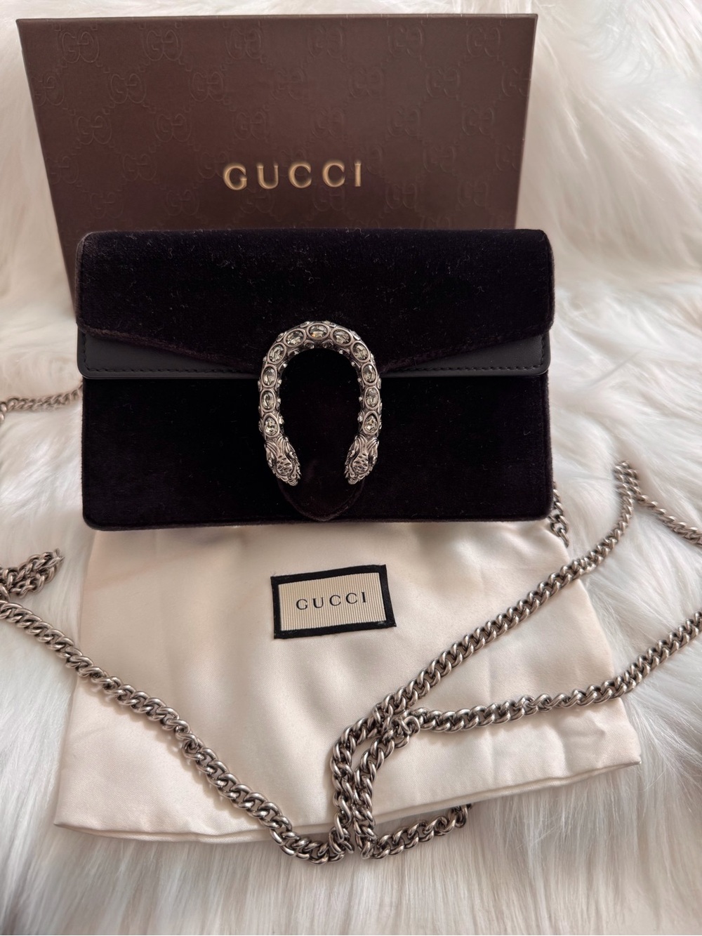 Gucci Dionysus Super Mini Black Velvet Shoulder Bag